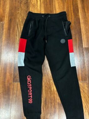 Akademiks Black Sweatpants with Red & Gray Trim